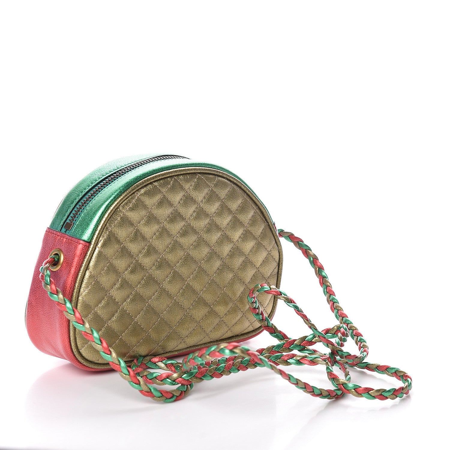 Gucci Laminated Nappa Trapuntata Mini Zumi Dome Shoulder Bag Rosso Jasmine Green Rame 3 of 9