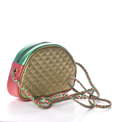 Gucci Laminated Nappa Trapuntata Mini Zumi Dome Shoulder Bag Rosso Jasmine Green Rame 3 of 9
