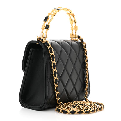 Chanel Lambskin Enamel Quilted Top Handle Flap With Chain Black 3 of 11