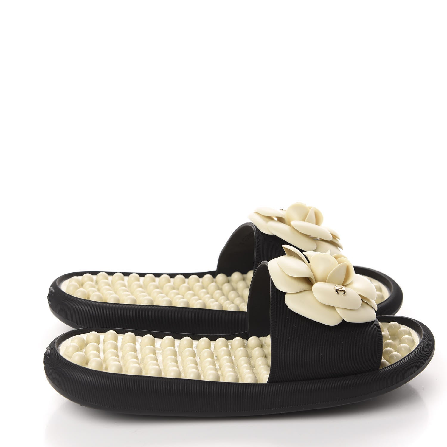 Chanel Thermoplastic PVC Camellia Mule Sandals 36 Black Ivory 4 of 8