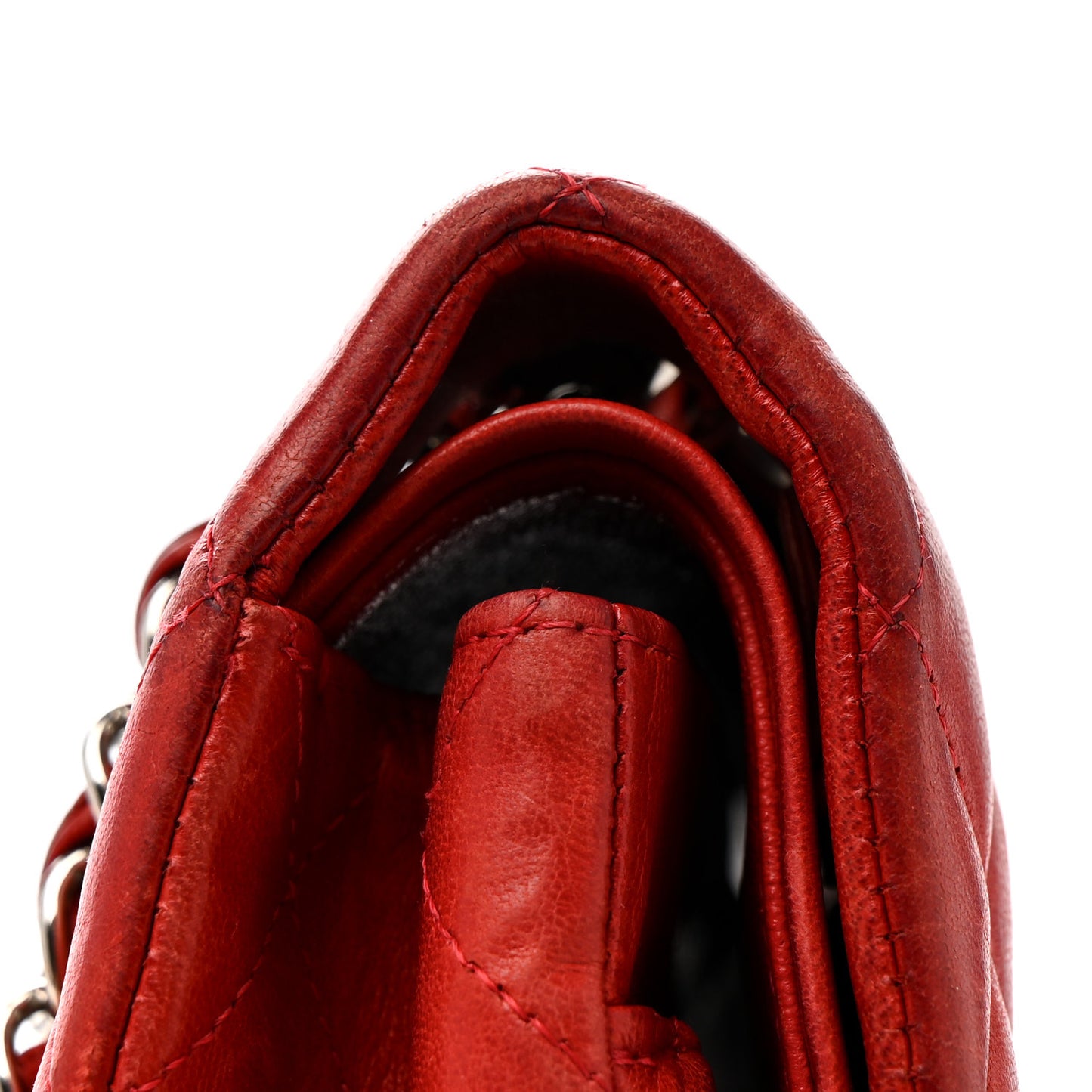 Lambskin Quilted Medium Double Flap Red