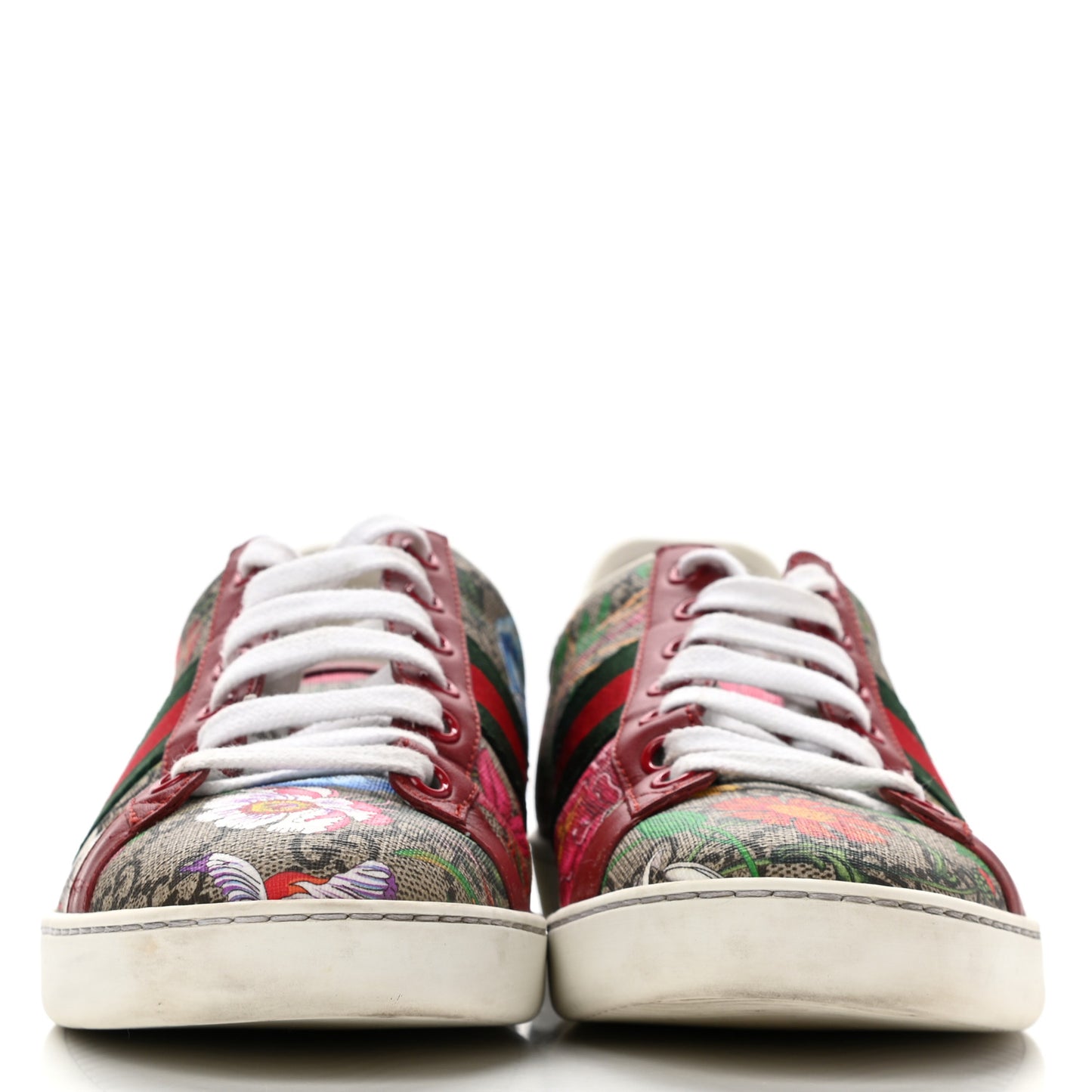 GG Supreme Monogram Flora Web Womens Ace Sneakers 38 Beige Multicolor Rosso