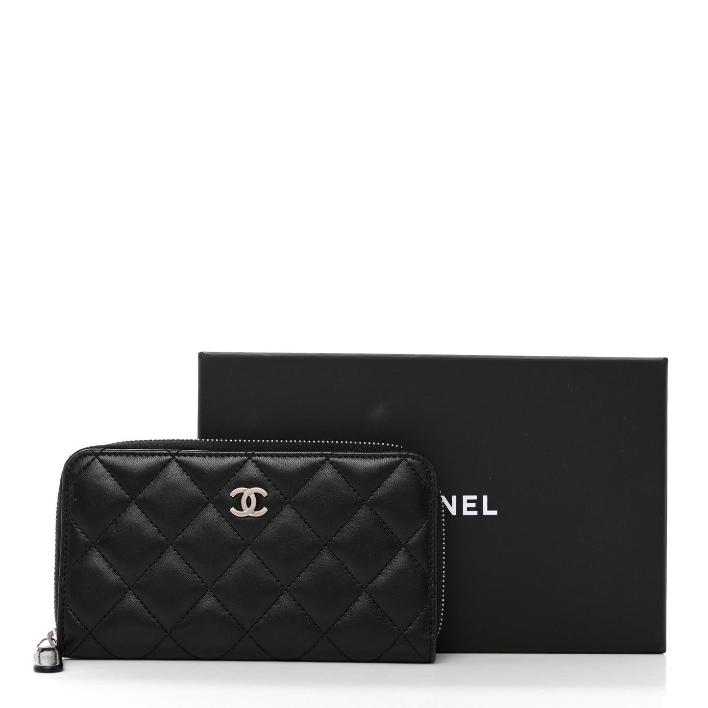 Lambskin Quilted Medium Zip Around Wallet Black