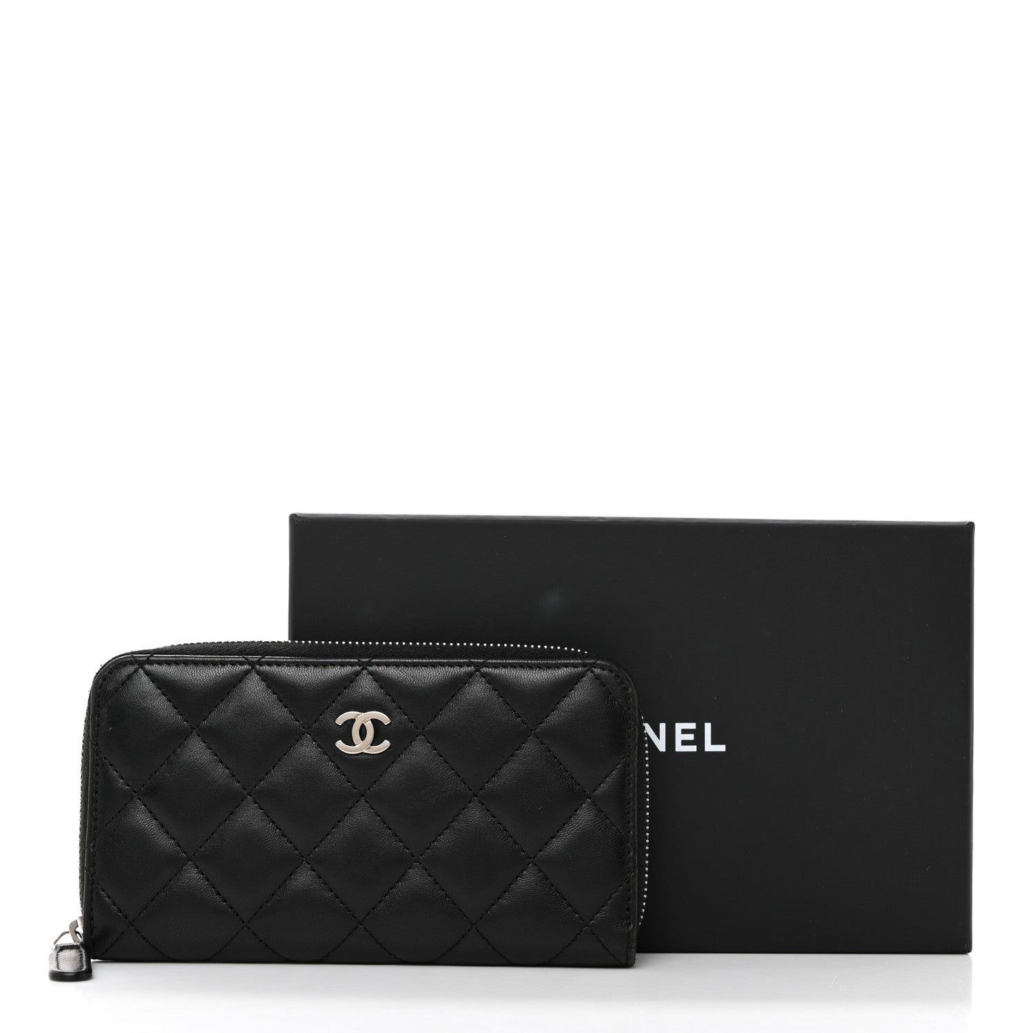 Chanel Lambskin Quilted Medium Zip Around Wallet Black 10 of 11