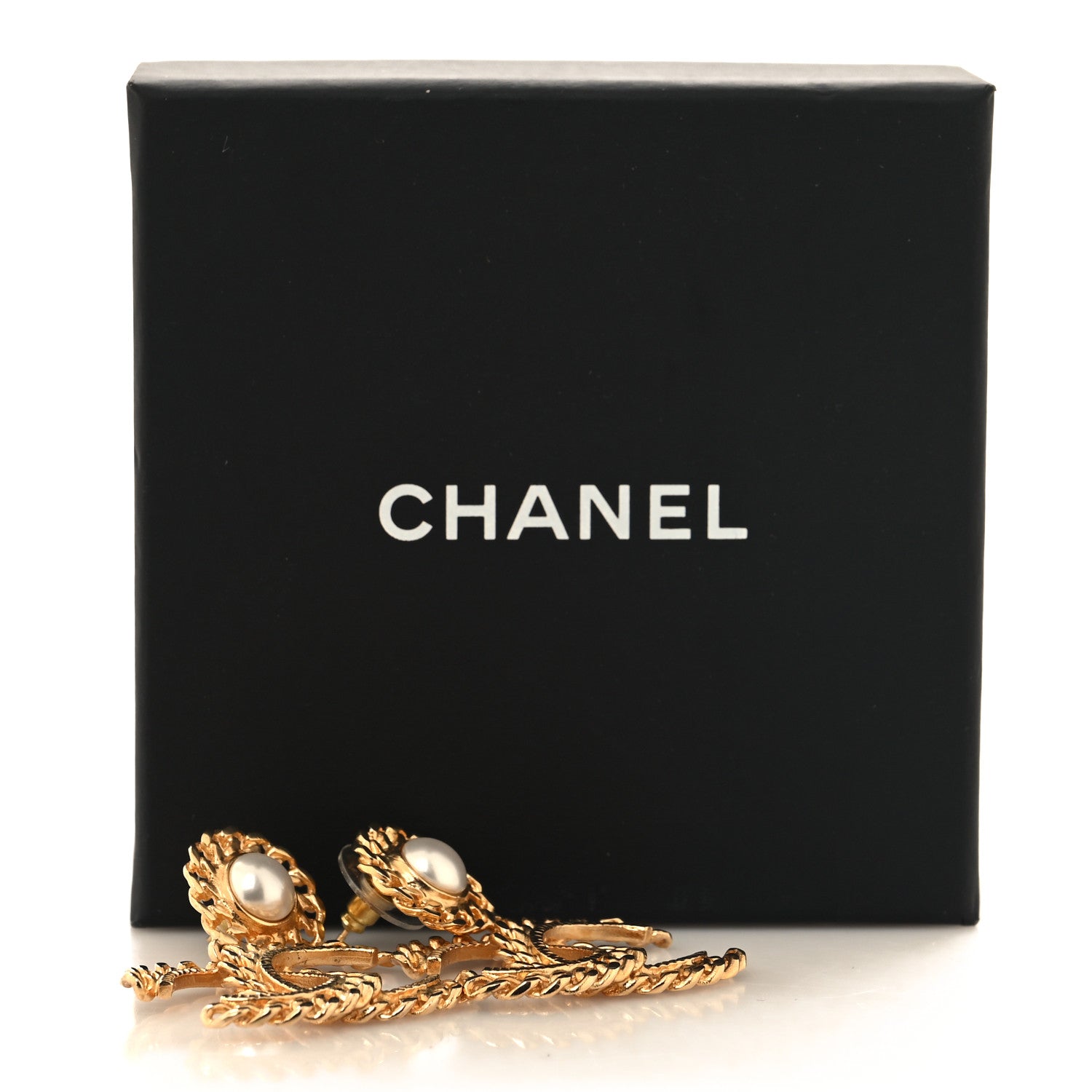Chanel Metal Pearl CC Chain Drop Earrings Gold 5 of 5