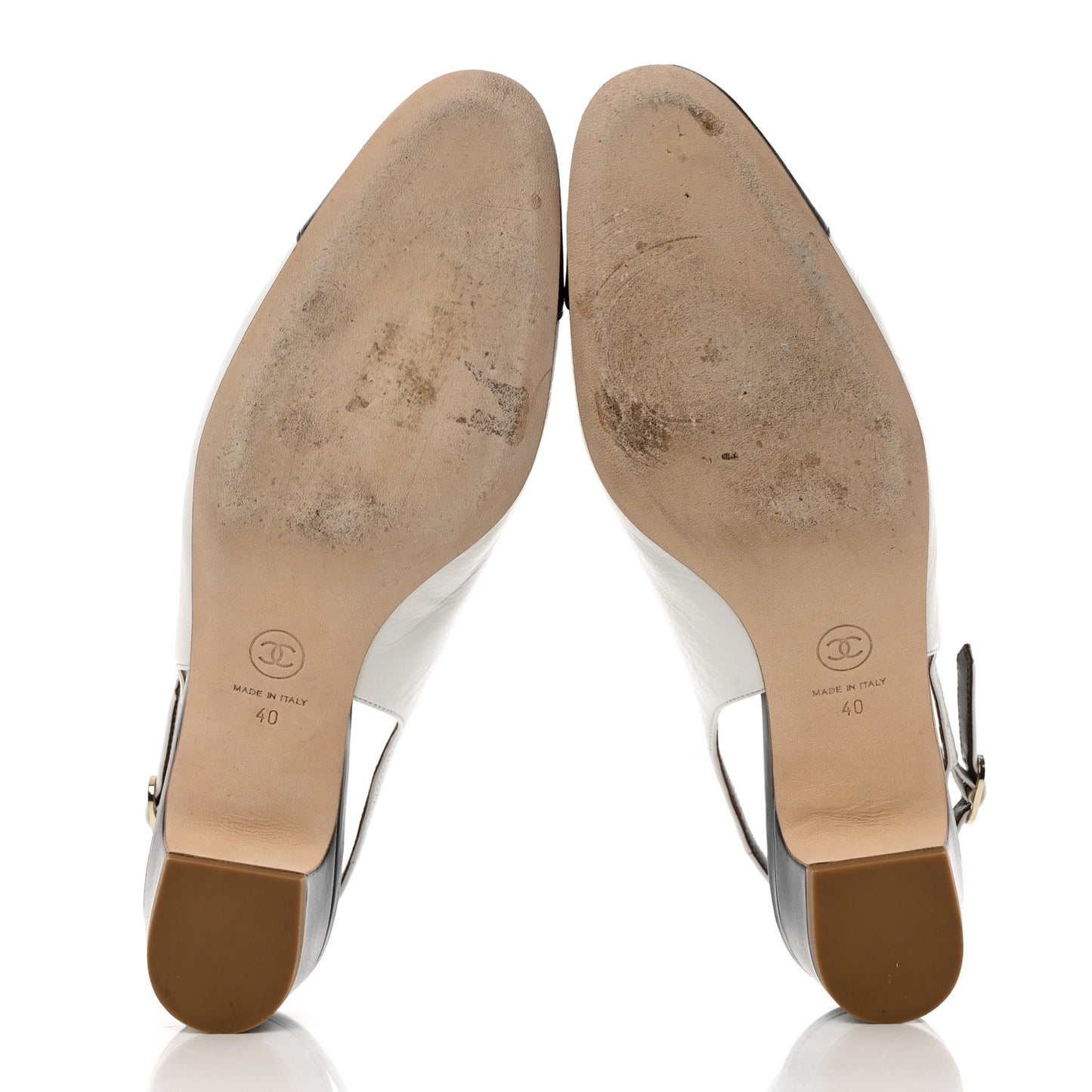 Calfskin Cap Toe CC Slingback Pumps 40 White Dark Navy