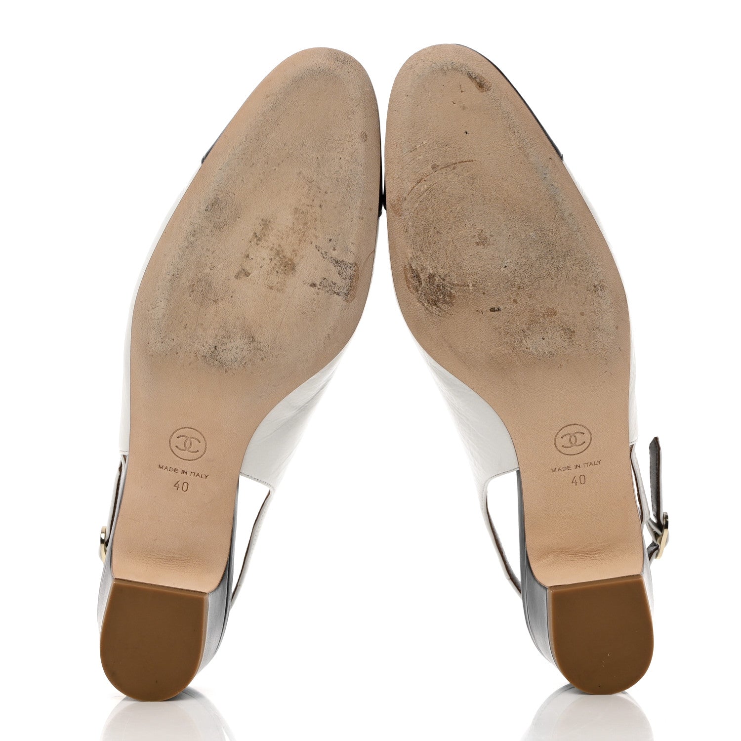 Chanel Calfskin Cap Toe CC Slingback Pumps 40 White Dark Navy 5 of 10