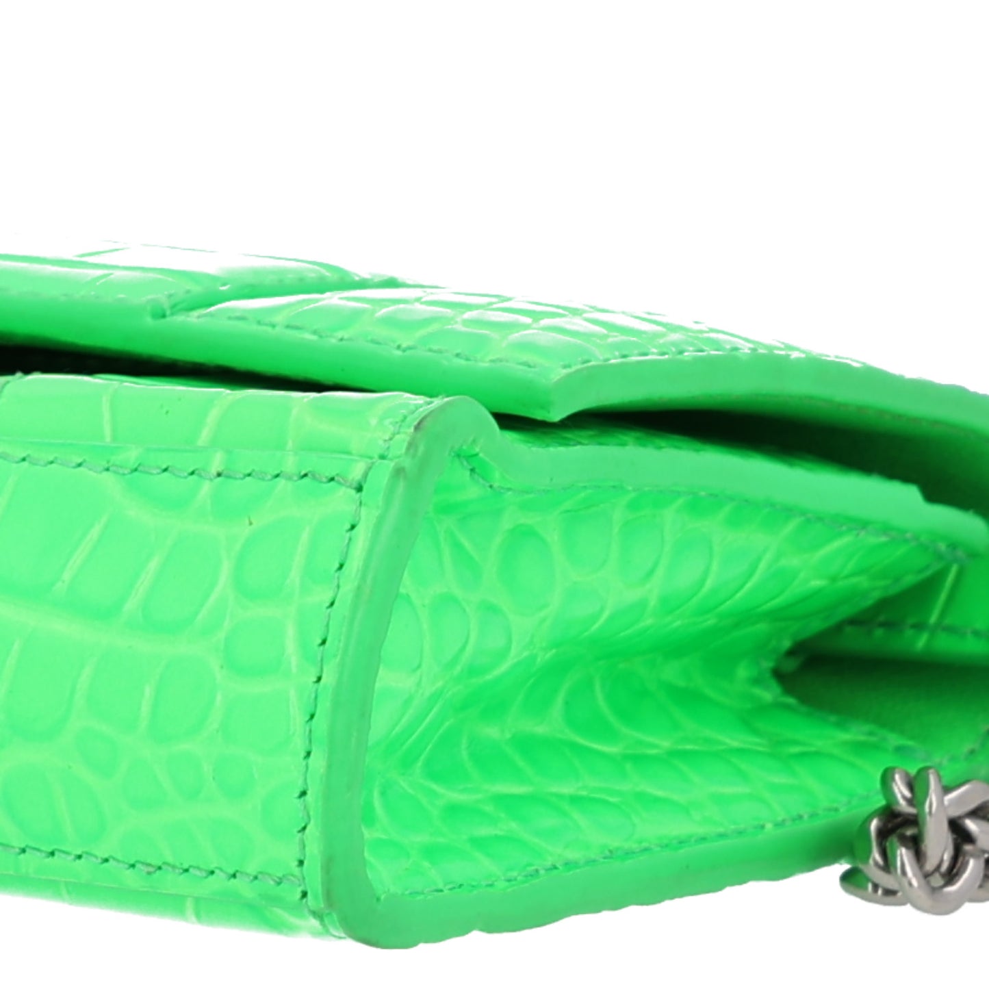 Shiny Calfskin Strass Crocodile Embossed Hourglass Chain Bag Fluo Green