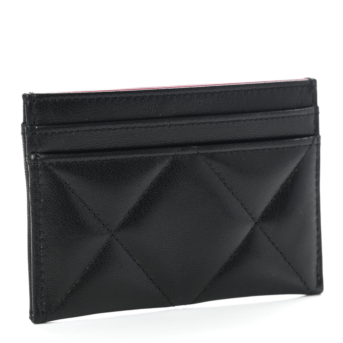 Shiny Goatskin Quilted Chanel 19 Card Holder Black