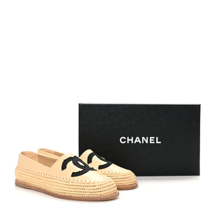 Chanel Lambskin Grosgrain CC Espadrilles 39 Beige Black 9 of 9