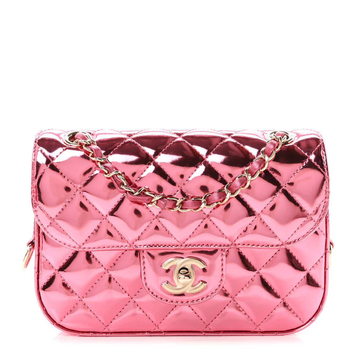 Chanel Mirror Calfskin Metallic Lambskin Quilted Hollywood Boulevard Mini Flap With Star Coin Purse Pink 1 of 12