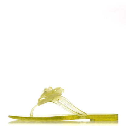 Chanel Jelly Camellia Glitter Thong Sandals 39 Yellow 1 of 9