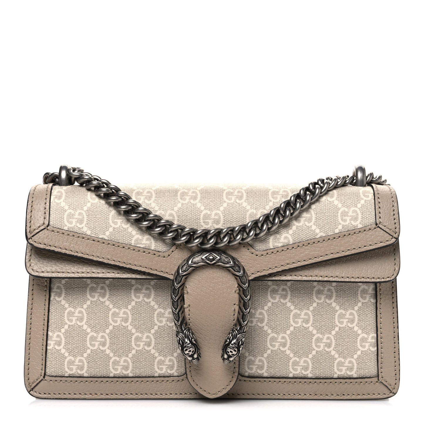 GG Supreme Monogram Textured Dollar Calfskin Small Rectangular Dionysus Shoulder Bag Beige Mystic White Oatmeal