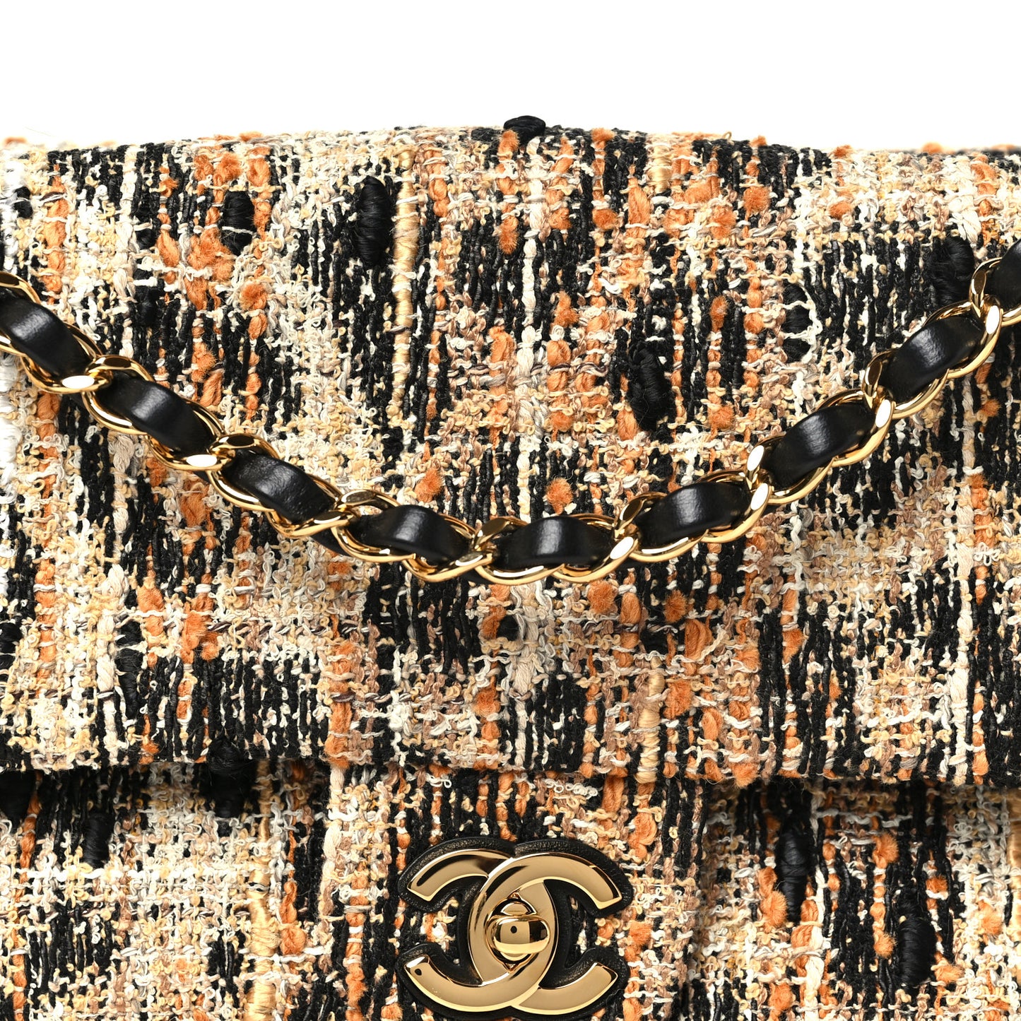 Tweed Mixed Fibers Leopard Print Small Souplissimo Maxi Flap Brown Black White