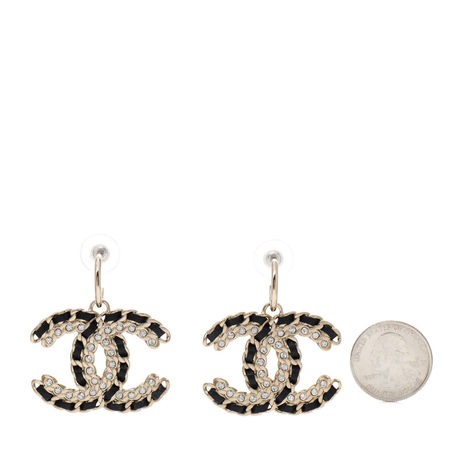 Chanel Crystal Lambskin Chain CC Vintage Allure Stud Earrings Black Gold 2 of 5