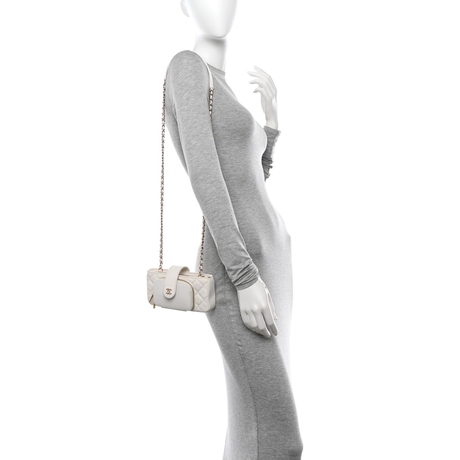 Chanel Caviar Quilted Business Affinity Phone Holder With Chain White 2 of 11