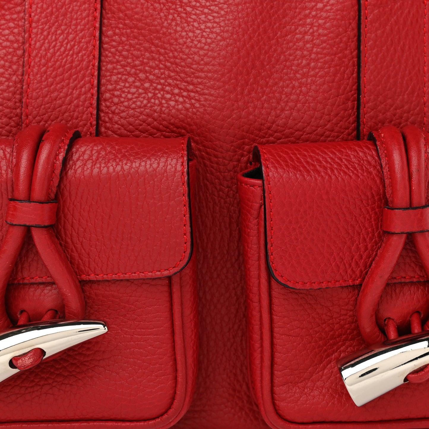 Grainy Calfskin House Check Horn Toggle Tote Red