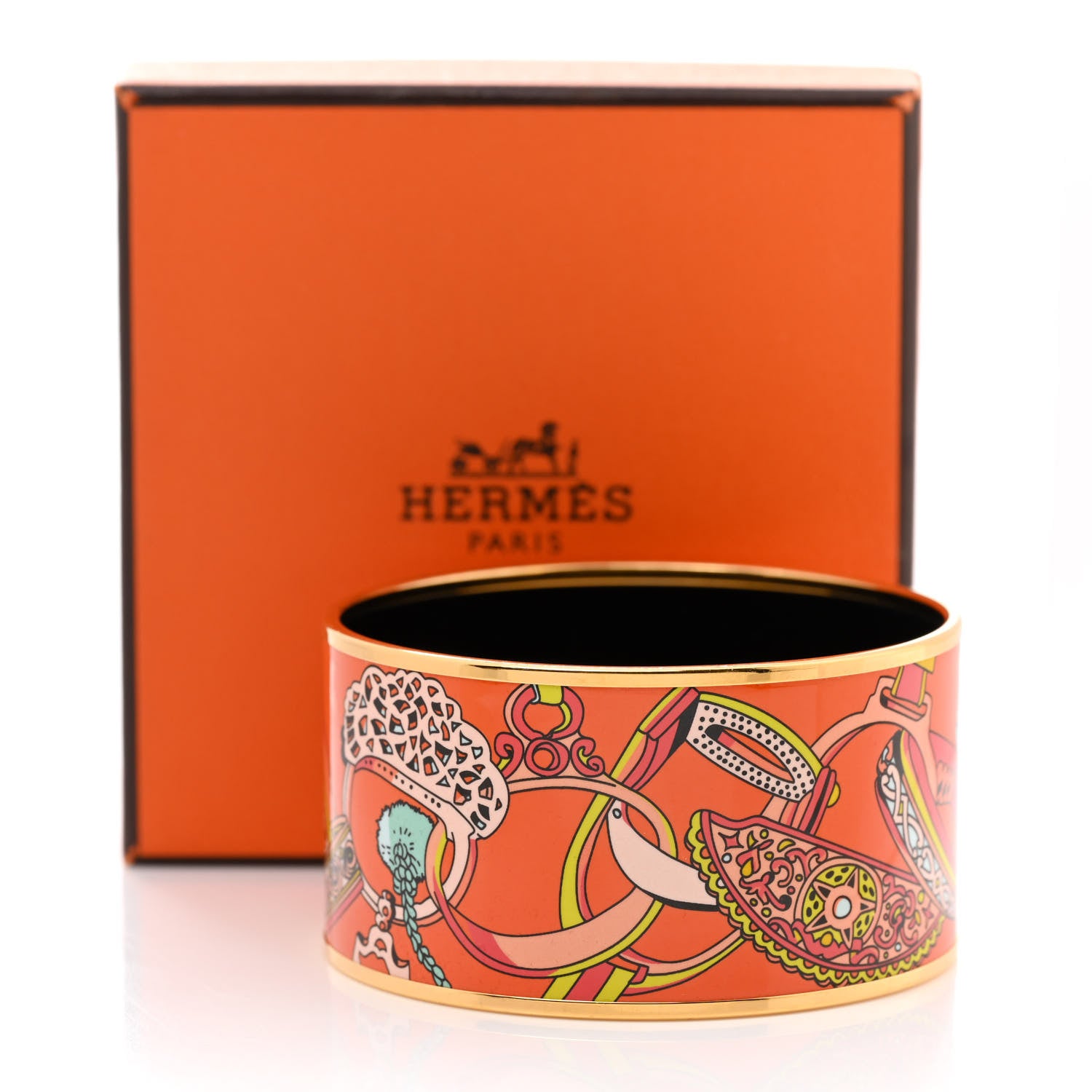 Hermes Enamel Printed Extra Wide Bracelet 65 Orange 6 of 6