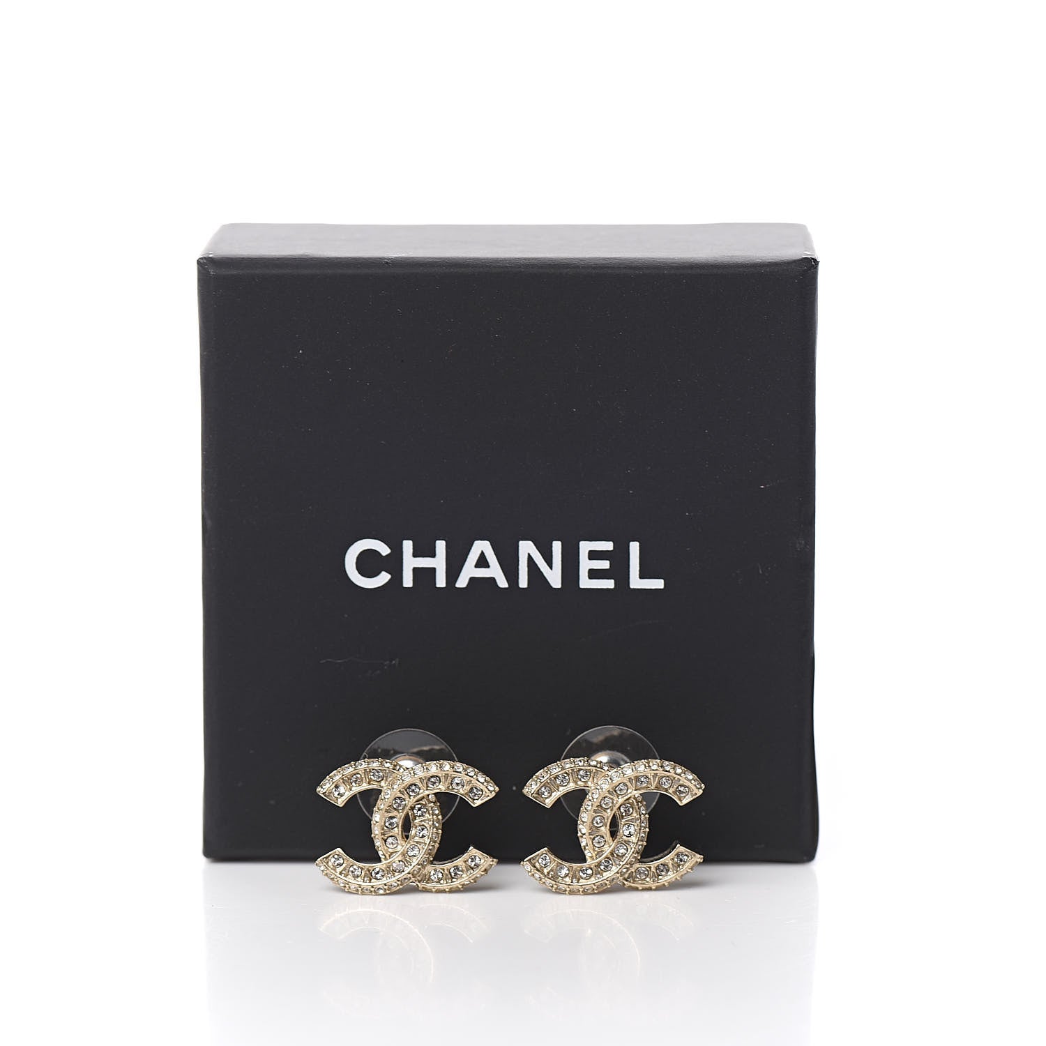 Chanel Crystal Timeless CC Earrings Light Gold 5 of 5