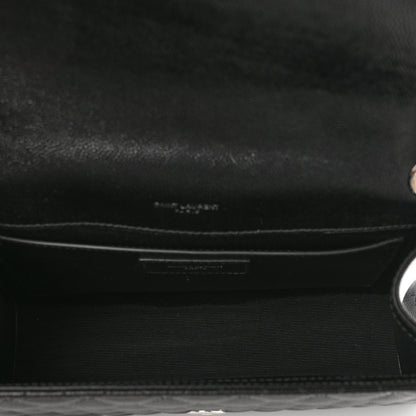 Saint Laurent Grain De Poudre Textured Mixed Matelasse Triquilt Medium Monogram Satchel Black 5 of 9