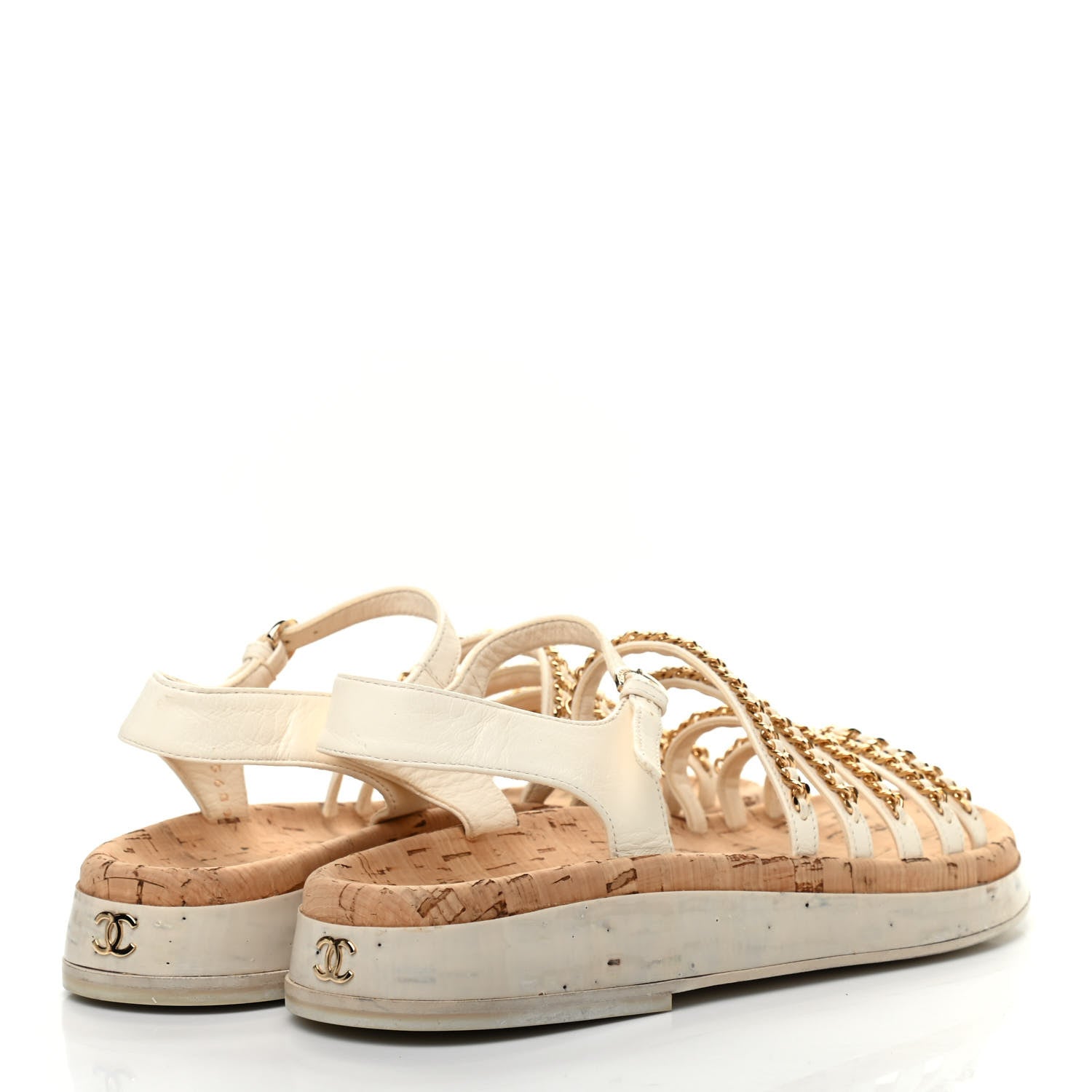 Chanel Lambskin Chain Platform Sandals 37 White 4 of 8