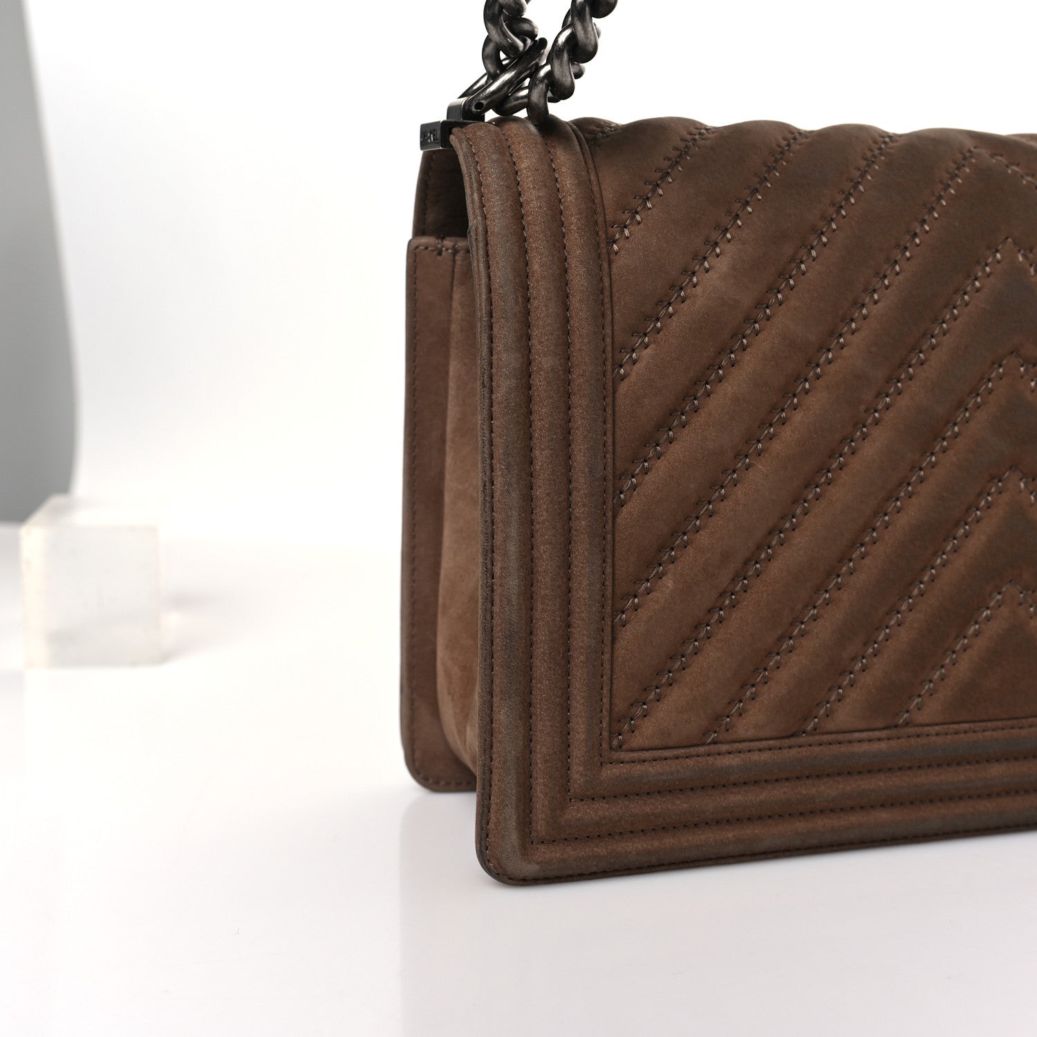 Chanel Nubuck Chevron Quilted New Medium Boy Flap Brown 11 of 12