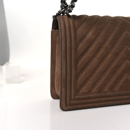 Chanel Nubuck Chevron Quilted New Medium Boy Flap Brown 11 of 12