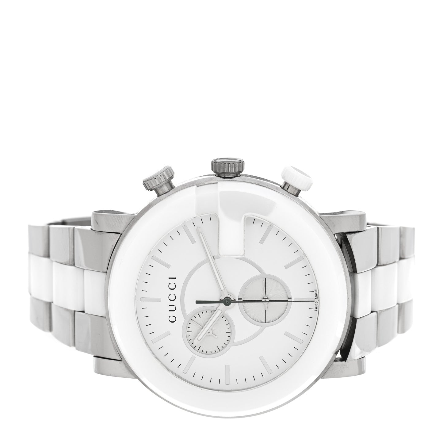 Stainless Steel Ceramic 44mm G-Chrono Chronograph Quartz Watch White