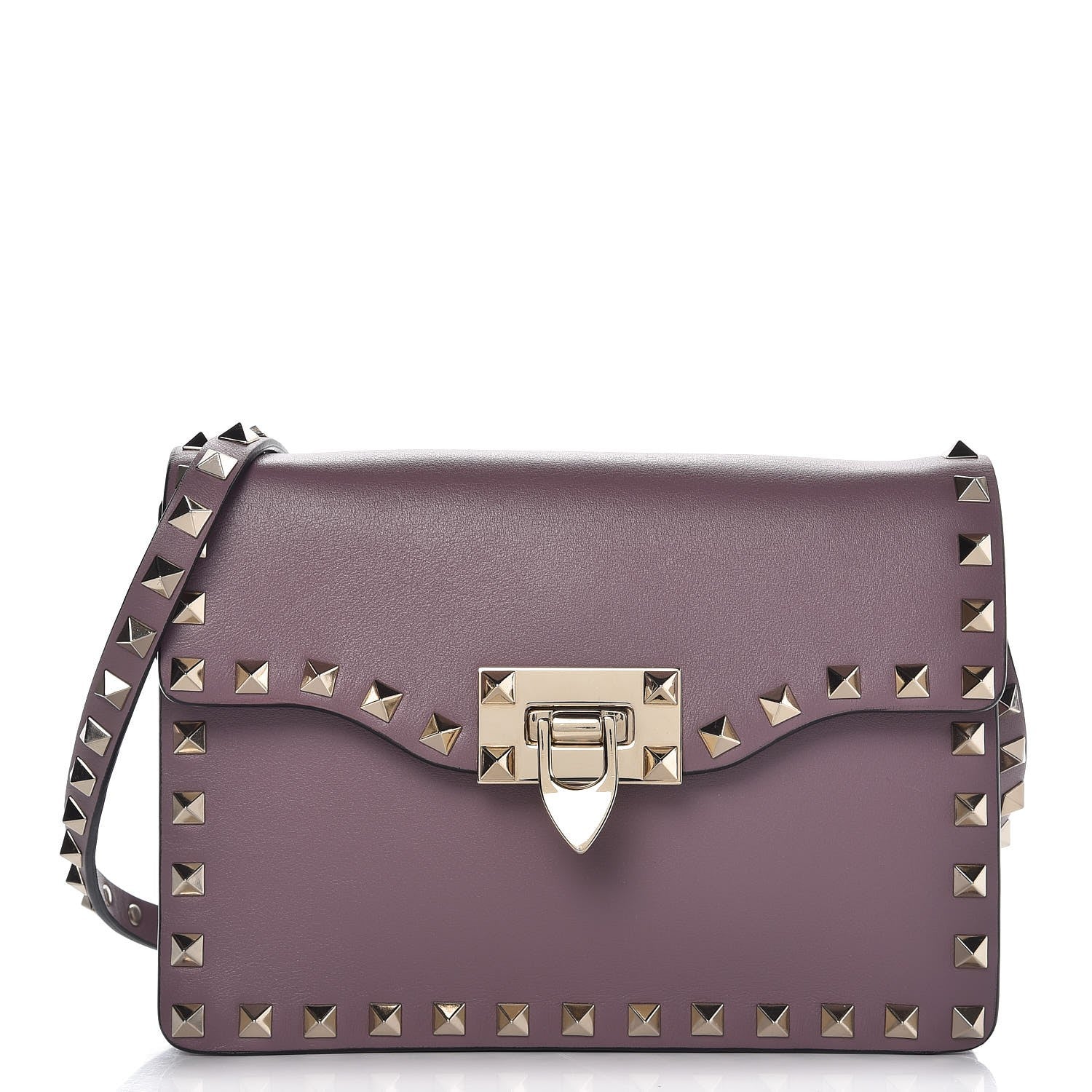 Valentino Garavani Vitello Rockstud Shoulder Flap Bag Dark Mauve 1 of 6
