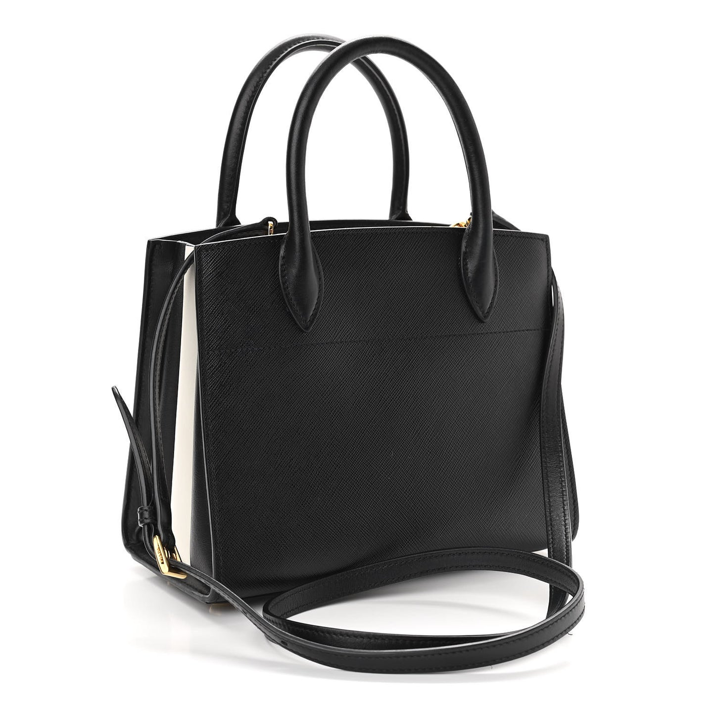 Saffiano City Calfskin Small Bibliotheque Top Handle Black White