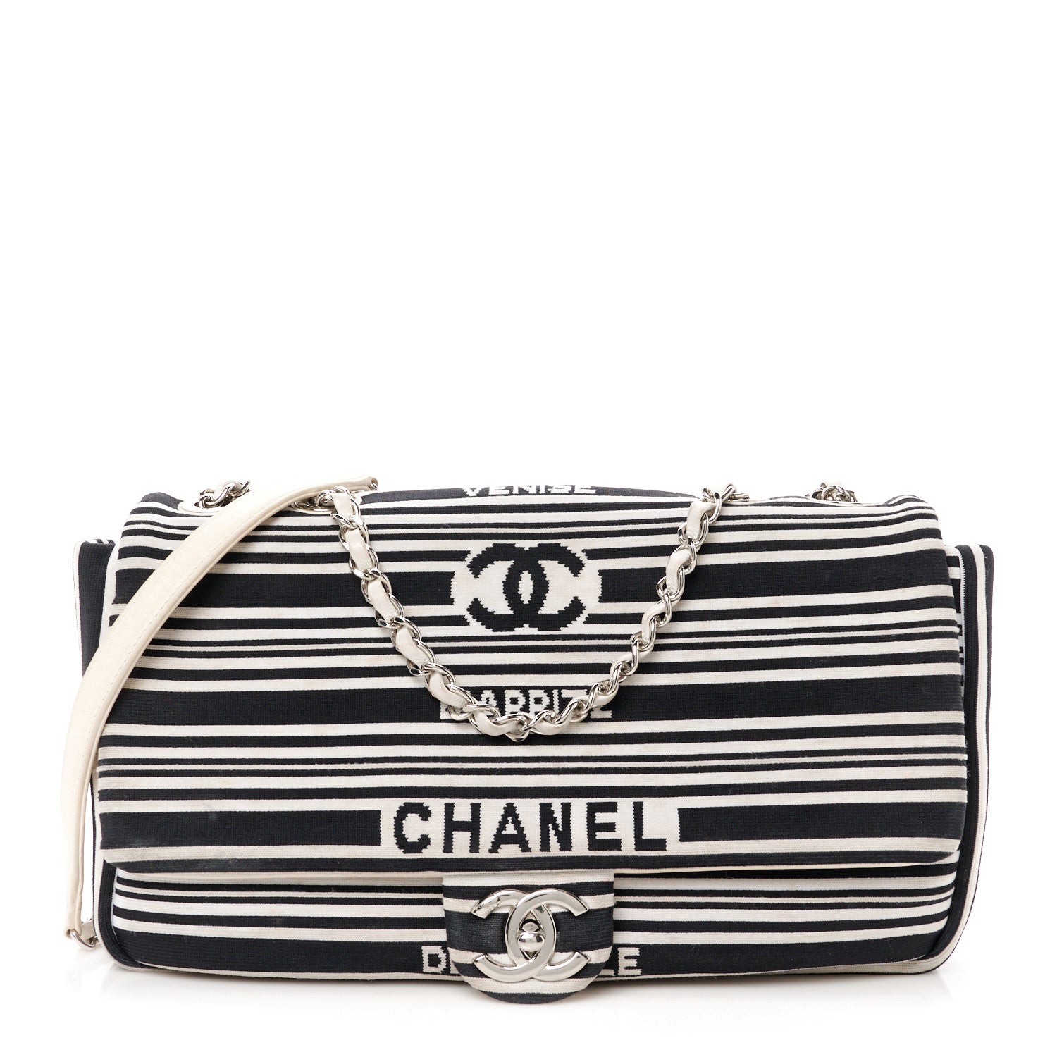 Chanel Mixed Fibers Lambskin Venise Biarritz Flap Bag Black White 1 of 12