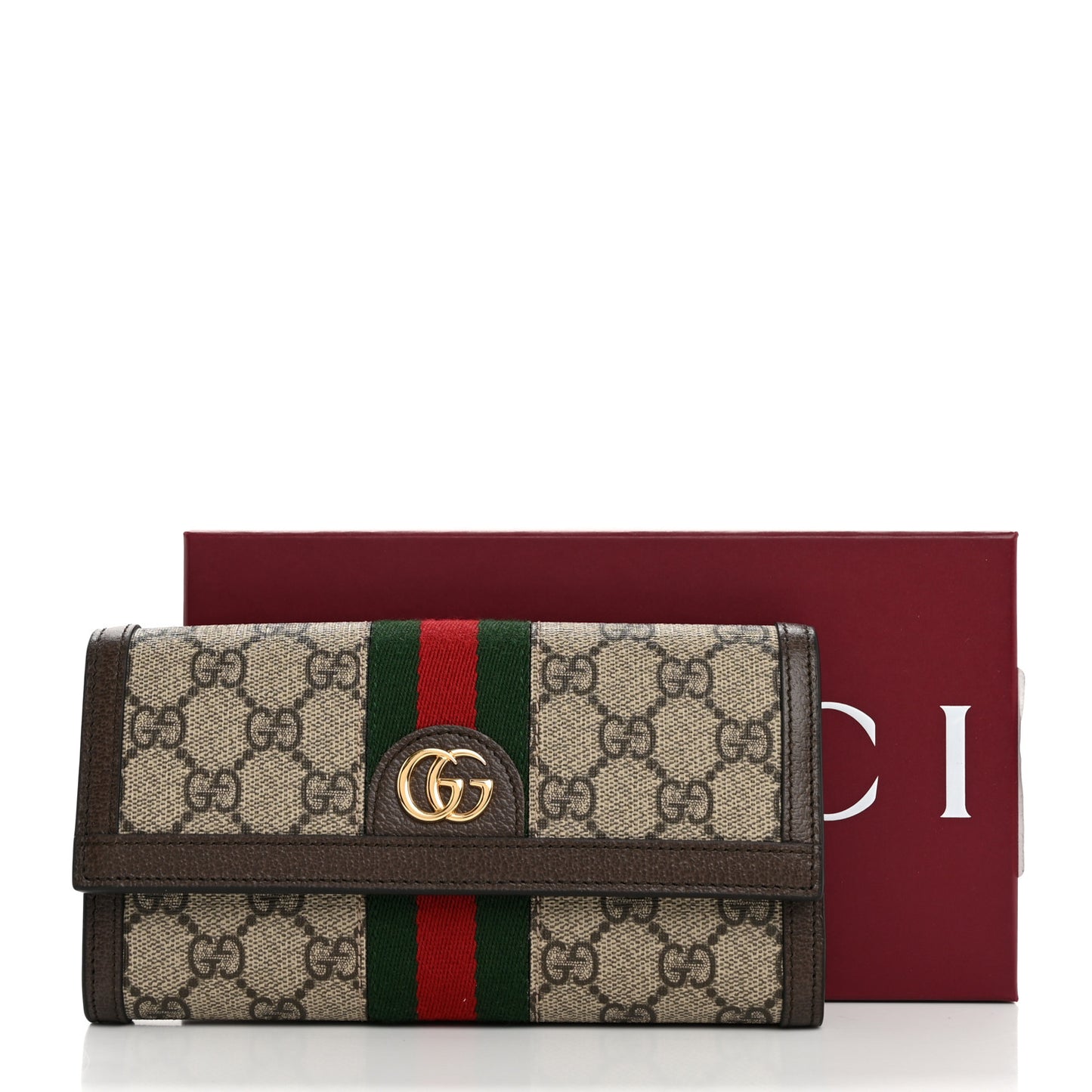 GG Supreme Monogram Web Ophidia Continental Wallet Brown