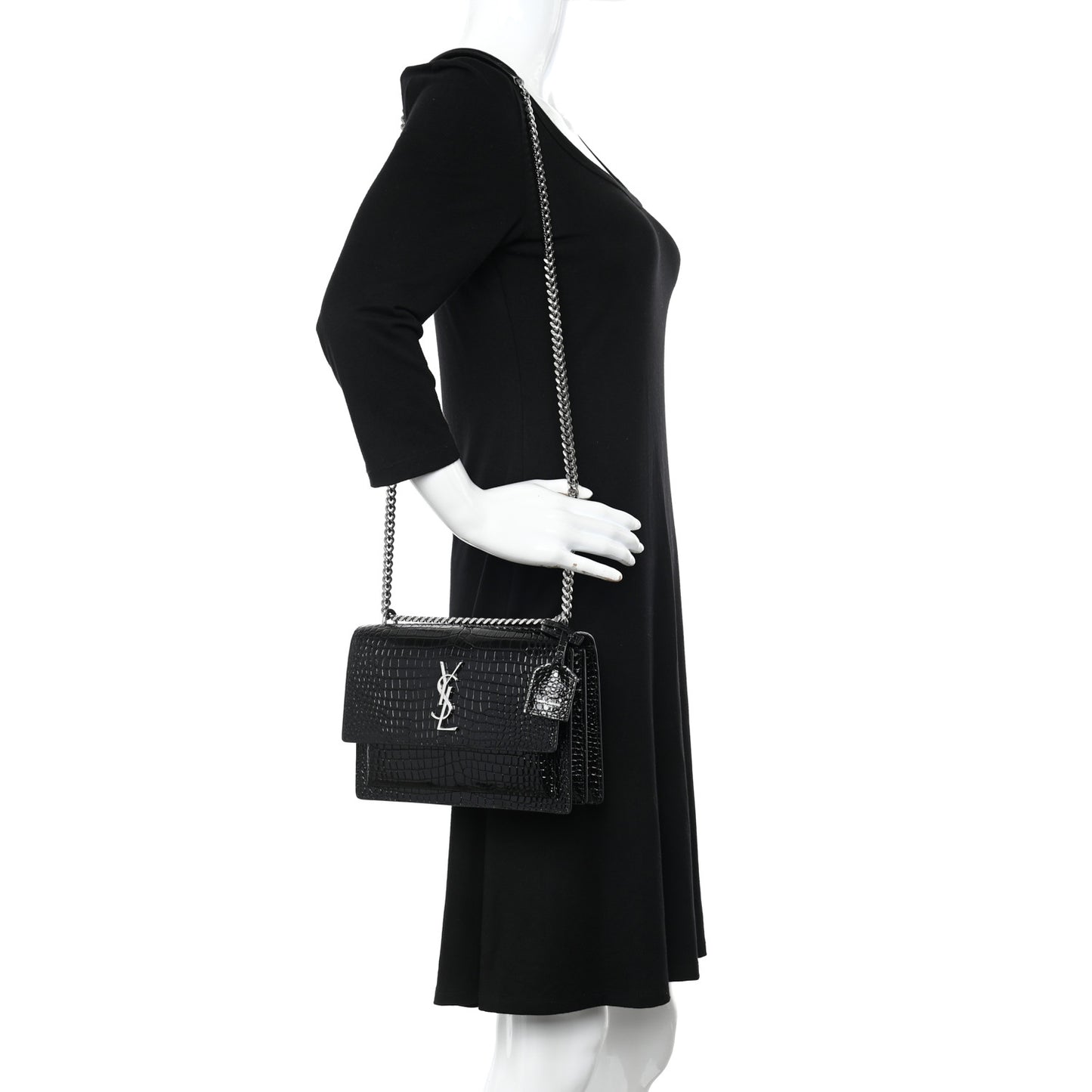 Calfskin Crocodile Embossed Medium Monogram Sunset Black