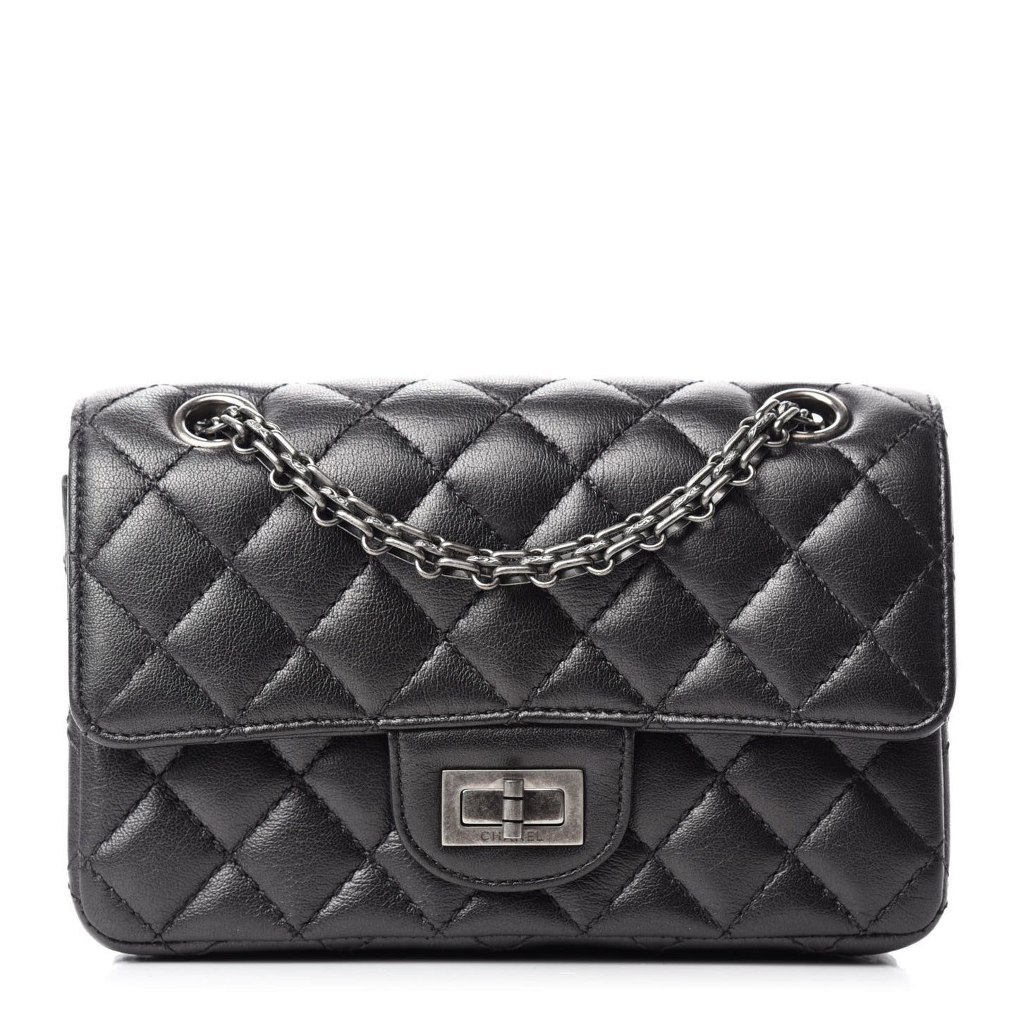 Goatskin Quilted 2.55 Reissue Mini Flap Dark Silver