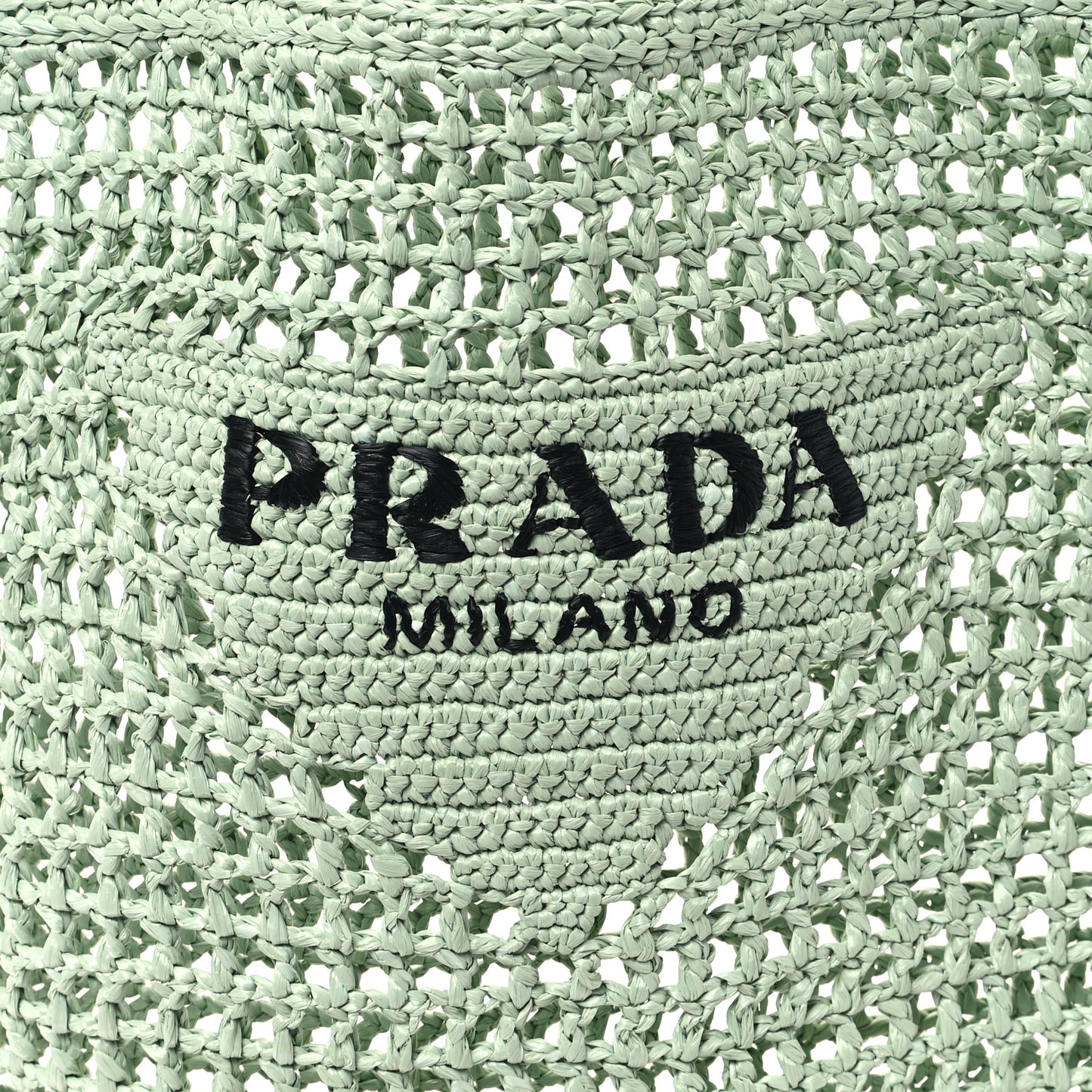 Yarn Raffia Effect Crochet Logo Embroidered Tote Bag Acqua