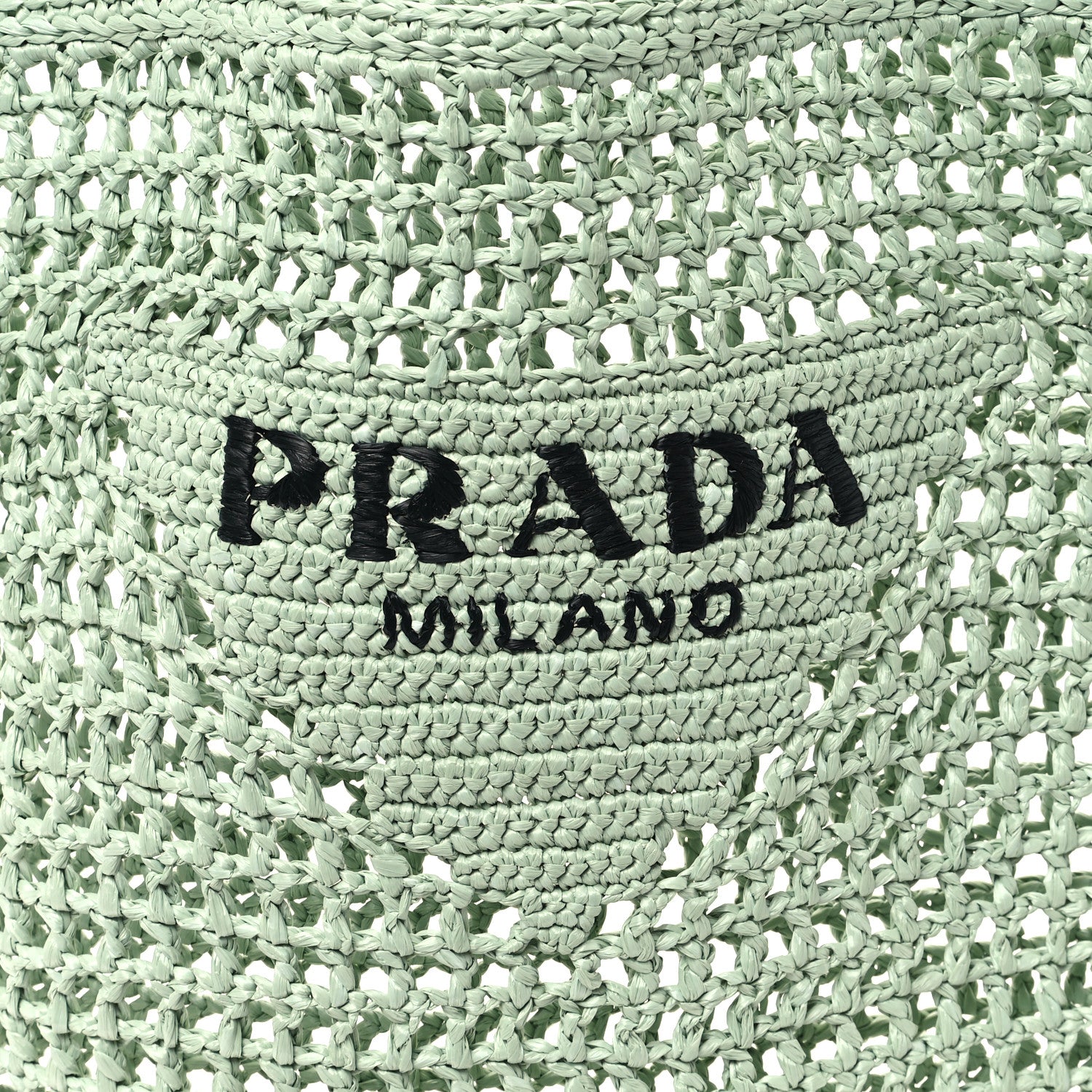 Prada Yarn Raffia Effect Crochet Logo Embroidered Tote Bag Acqua 7 of 9