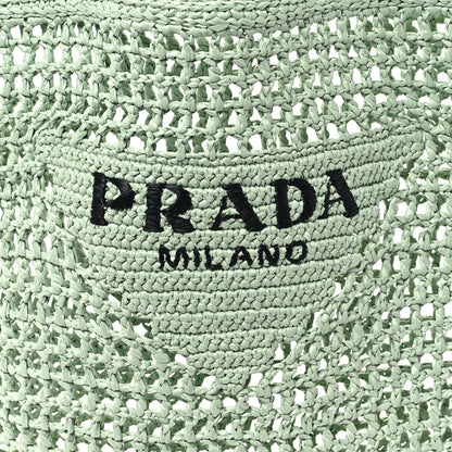 Prada Yarn Raffia Effect Crochet Logo Embroidered Tote Bag Acqua 7 of 9