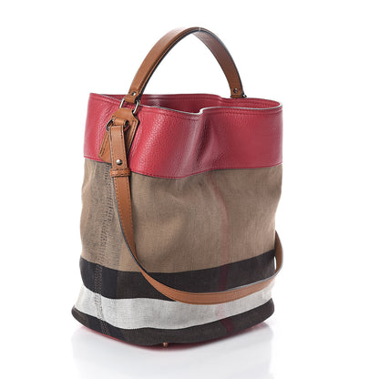 Burberry Grainy Calfskin Canvas Mega Check Medium Ashby Tassel Hobo Pink Azalea 3 of 9