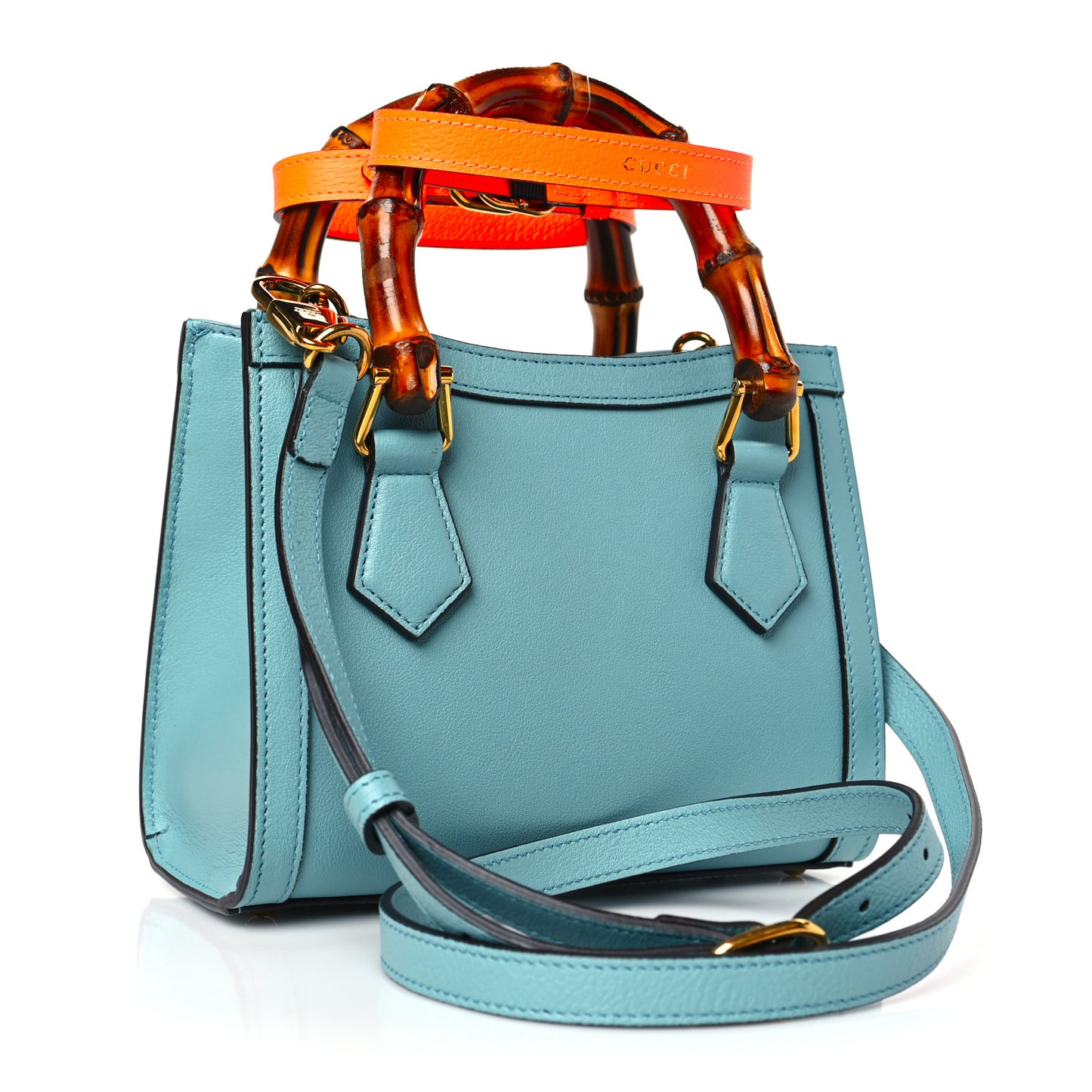 Wonka Grain Calfskin Mini Diana Tote Bag Dusty Azure Orange Fluo