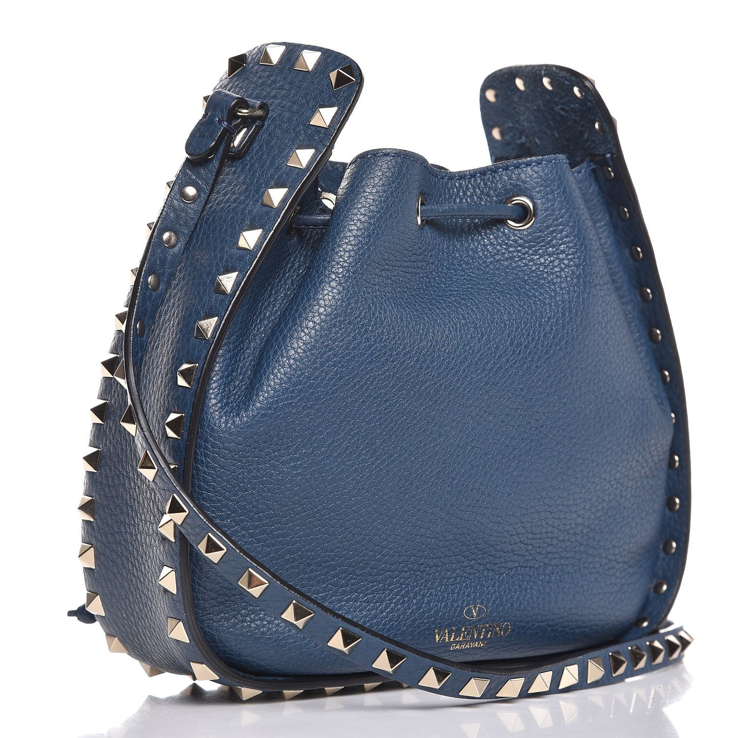 Alce Printed Calfskin Rockstud Bucket Bag Peacock