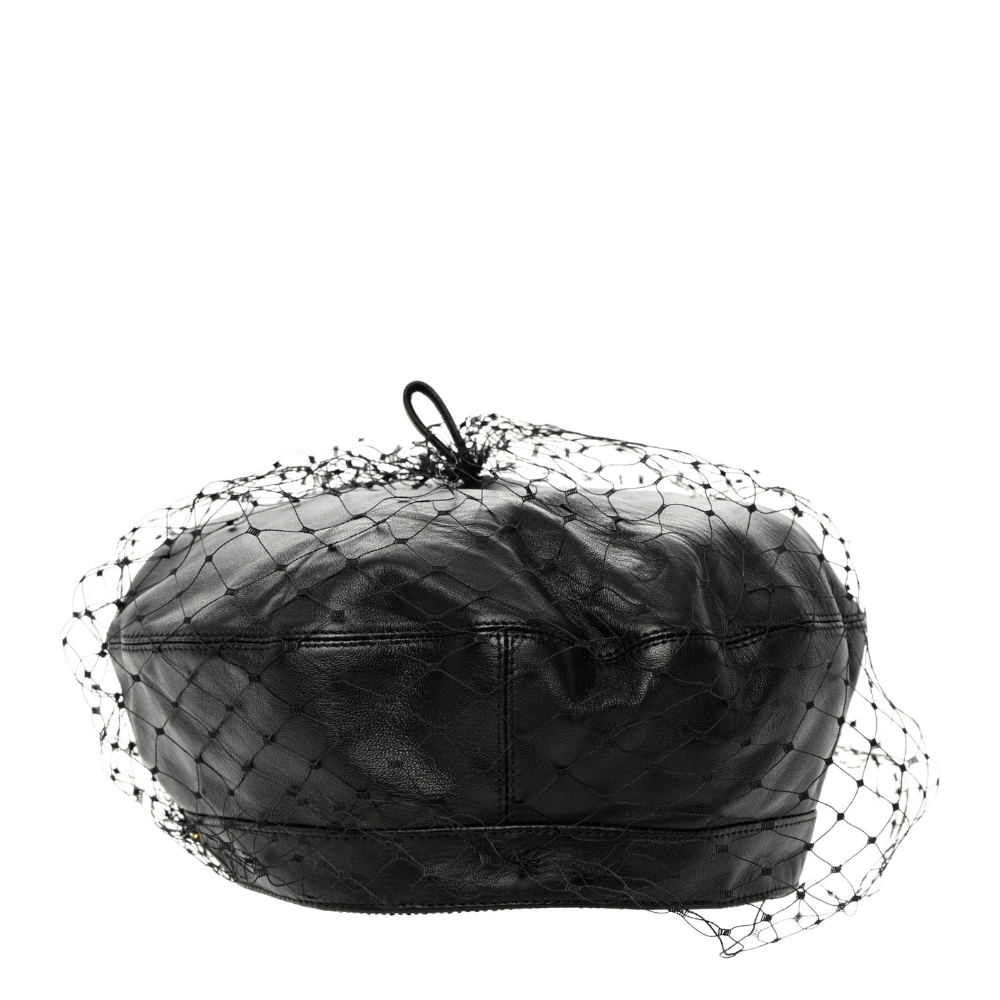 Lambskin Arty Beret Cap with Veil 56 Black