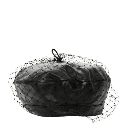 Christian Dior Lambskin Arty Beret Cap with Veil 56 Black 5 of 11
