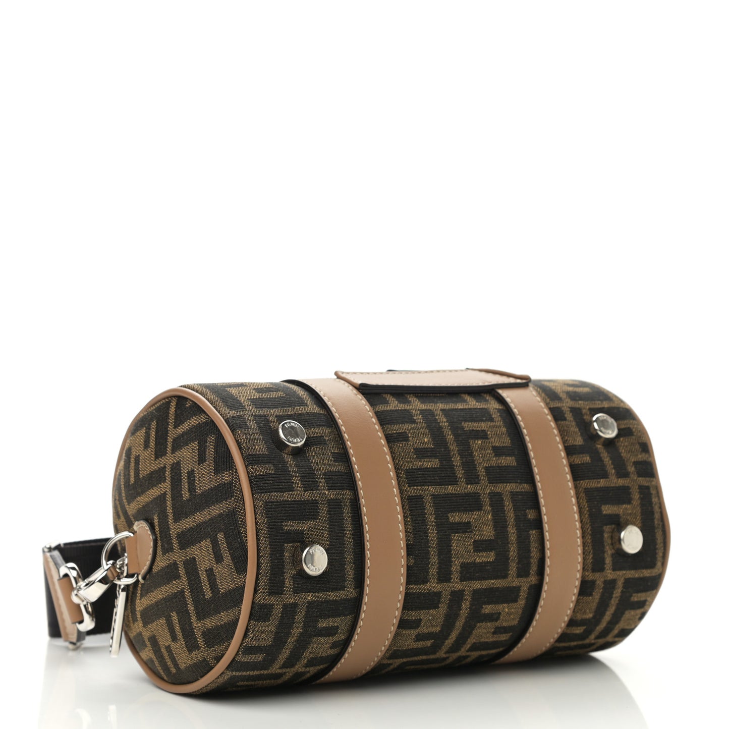 Recycled Fabric Jacquard Vitello Grace FF 1974 Mini O'Lock Bowling Bag Tobacco Moro Sand