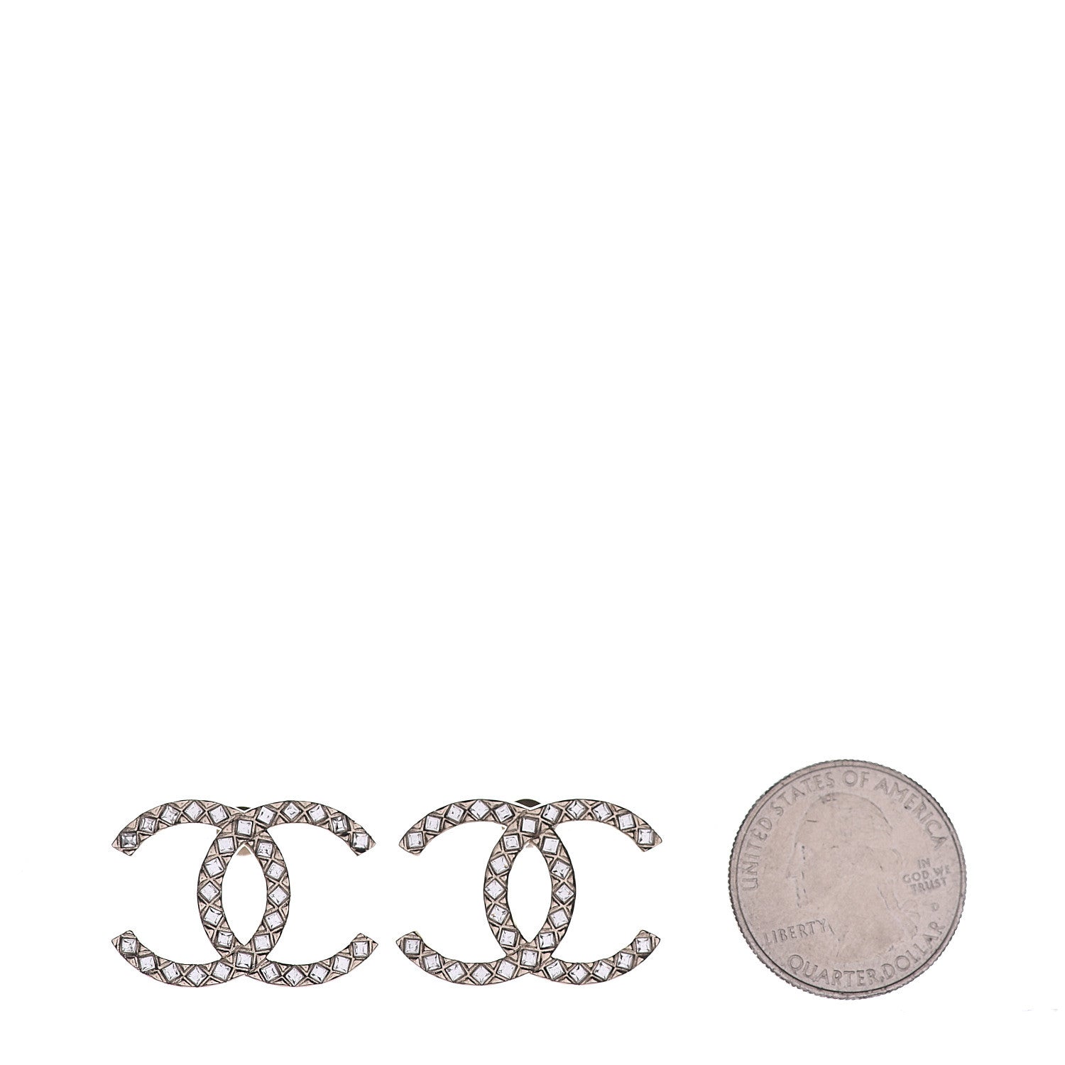 Chanel Crystal CC Large Stud Earrings Gold 2 of 4