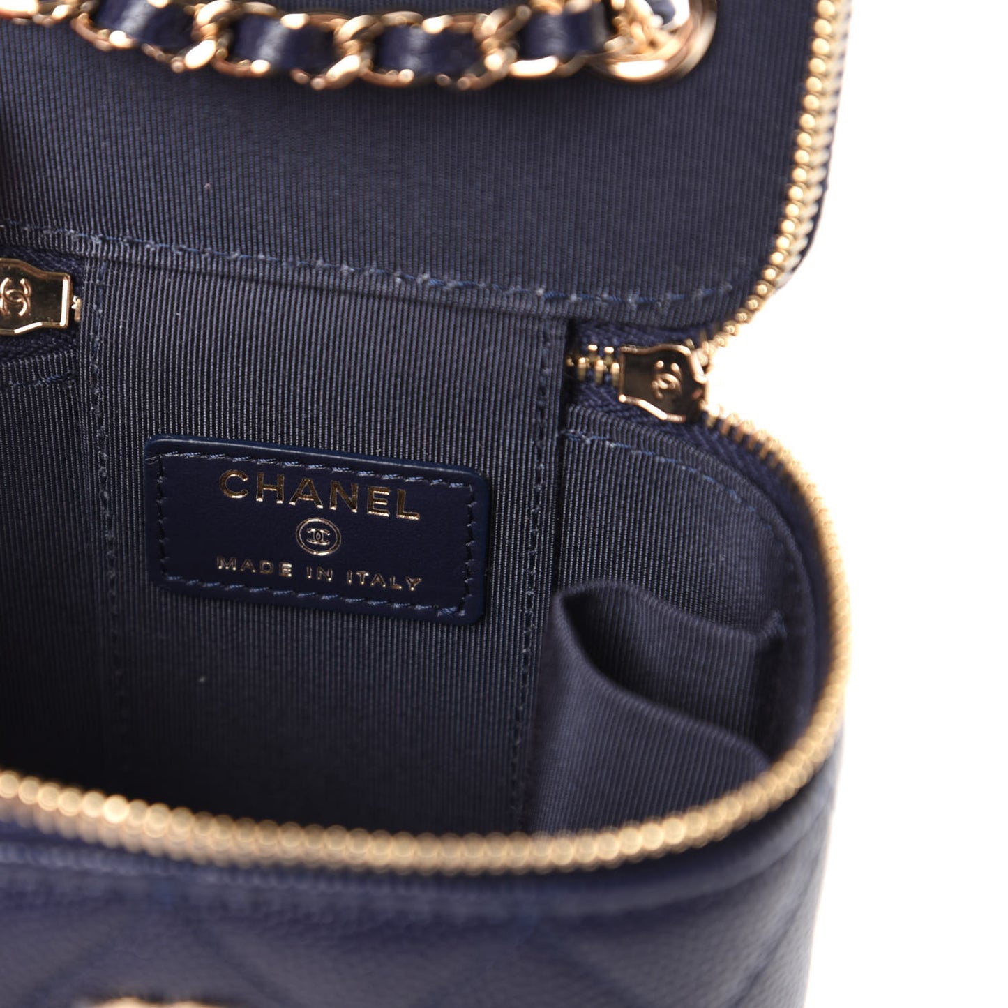 Caviar Quilted Mini Vanity Case With Chain Navy Blue
