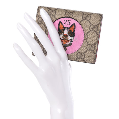Gucci GG Supreme Monogram Bosco Patch Card Case Wallet Beige Malva Hibiscus Red 2 of 8