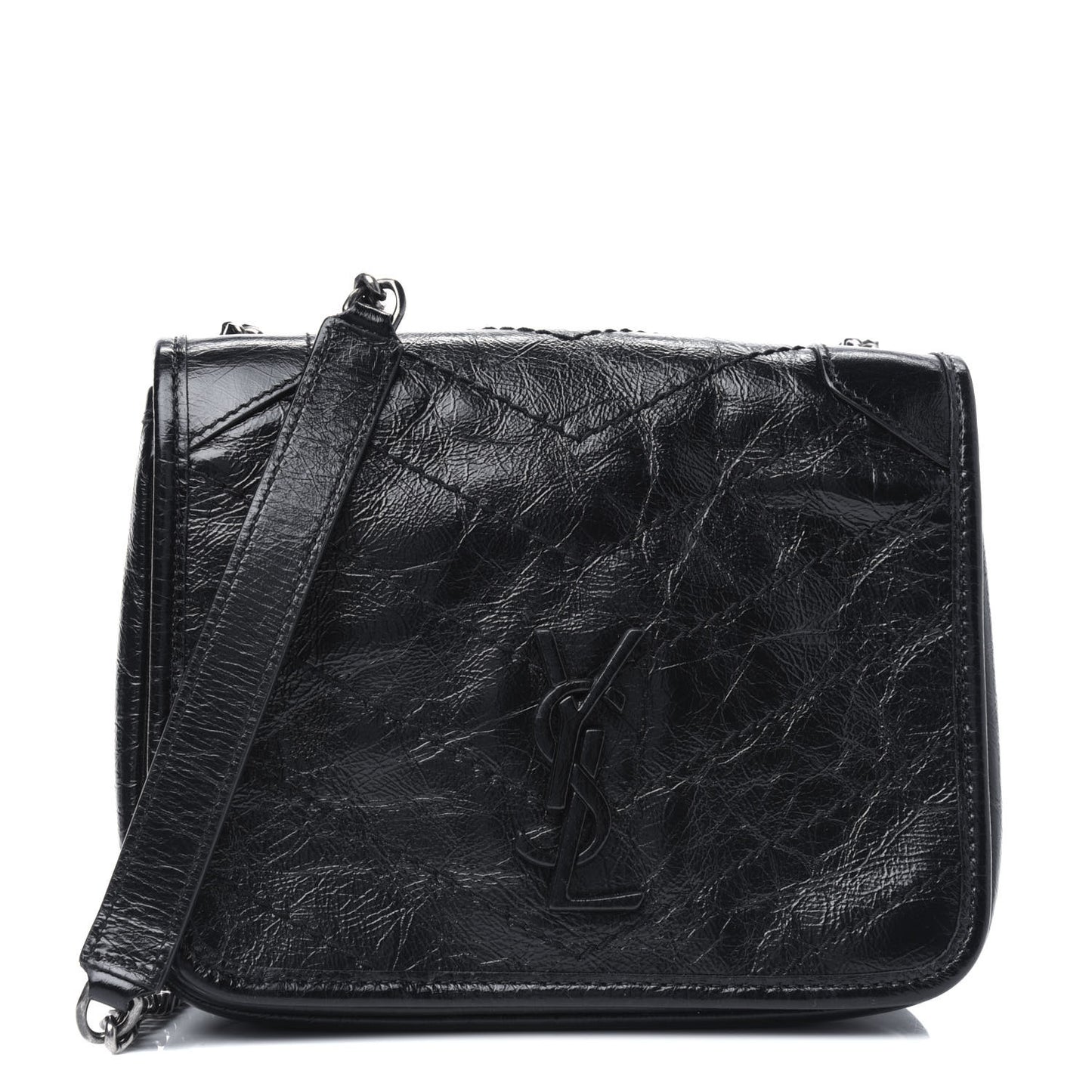 Crinkled Calfskin Matelasse Monogram Niki Chain Wallet Black