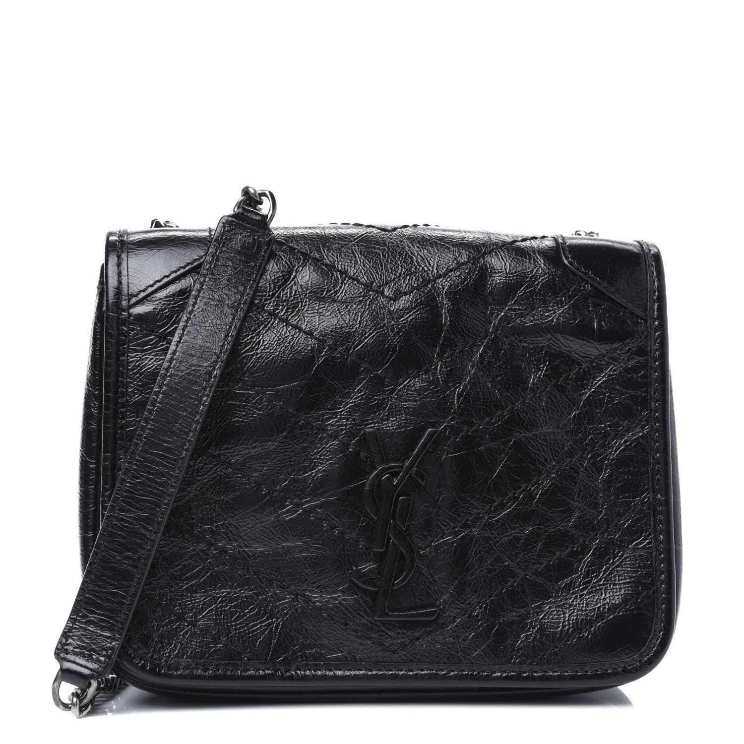Saint Laurent Crinkled Calfskin Matelasse Monogram Niki Chain Wallet Black 1 of 33