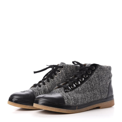 Chanel Tweed Patent Lambskin High Top Sneakers 39 Black Grey 3 of 6