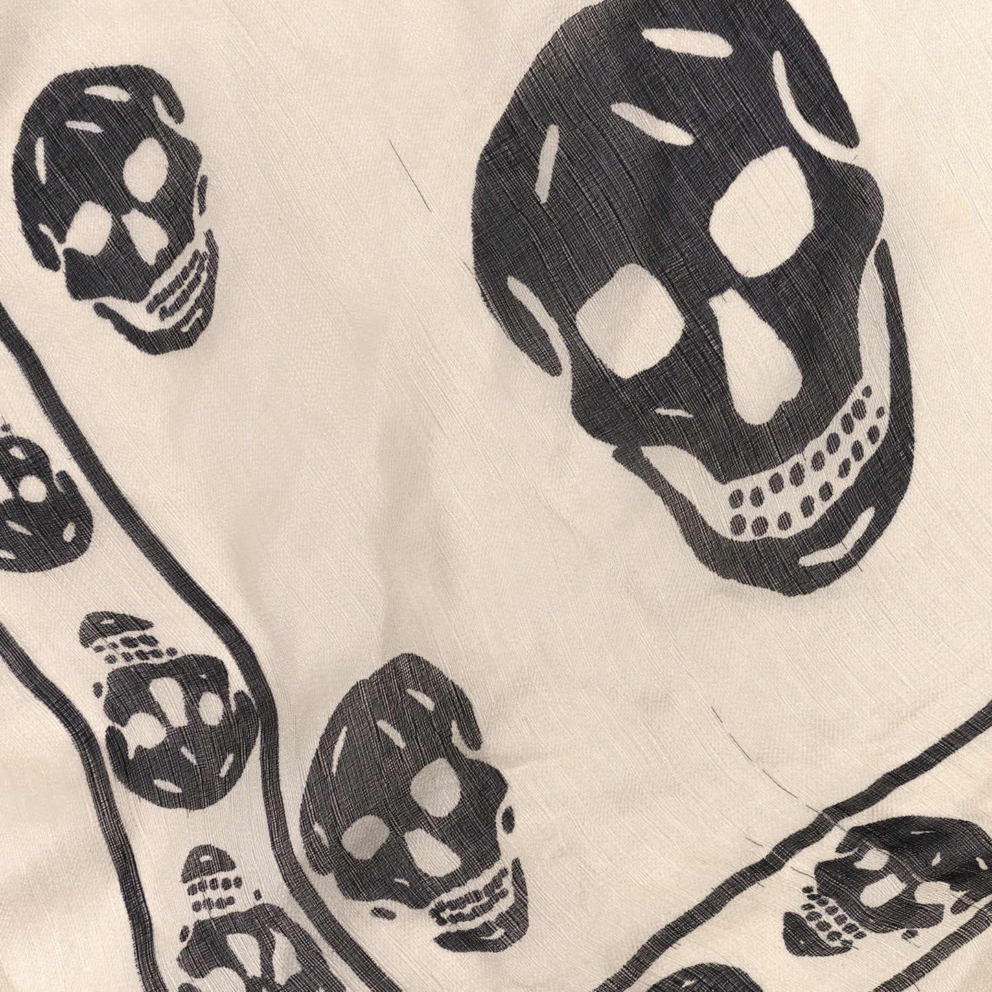 Silk Chiffon Skull Scarf Ivory Black